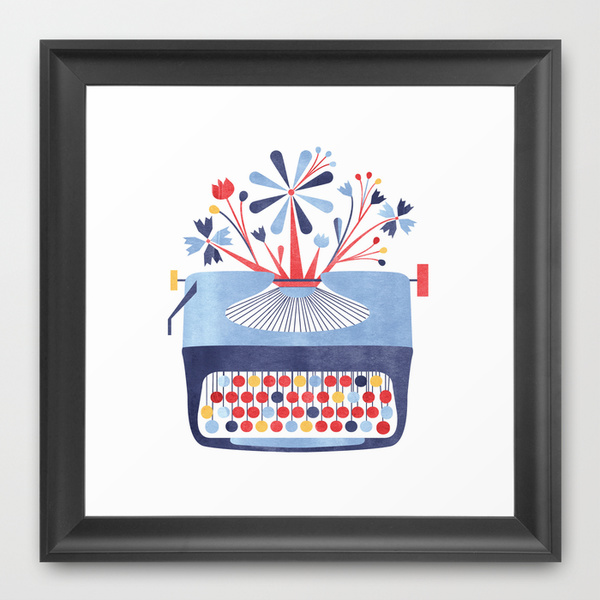 Typerwriter Spring Flowers Framed Print
