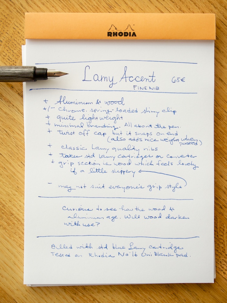Lamy Accent Fountain Pen writing sample