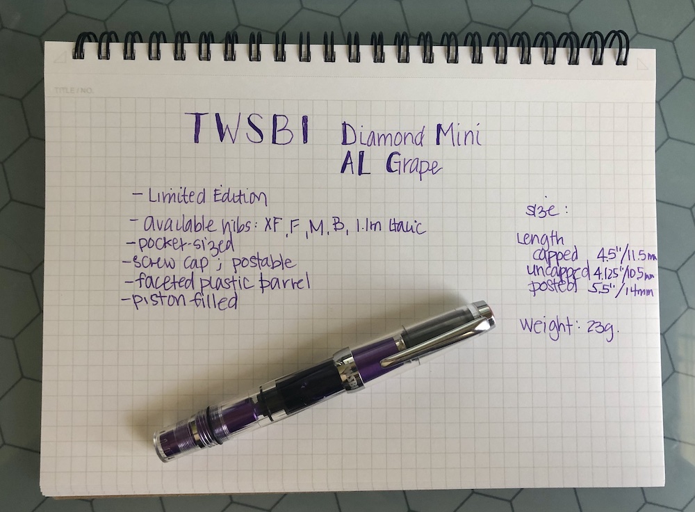 Fountain Pen Review: TWSBI Diamond Mini AL Grape - Limited